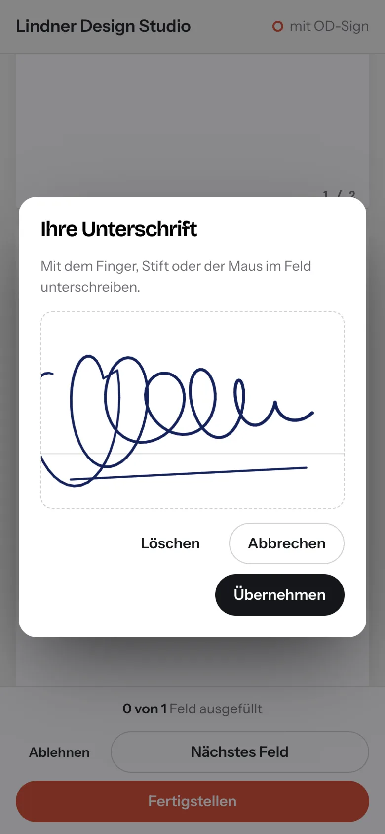 Unterschreiben mit dem Finger am Handy